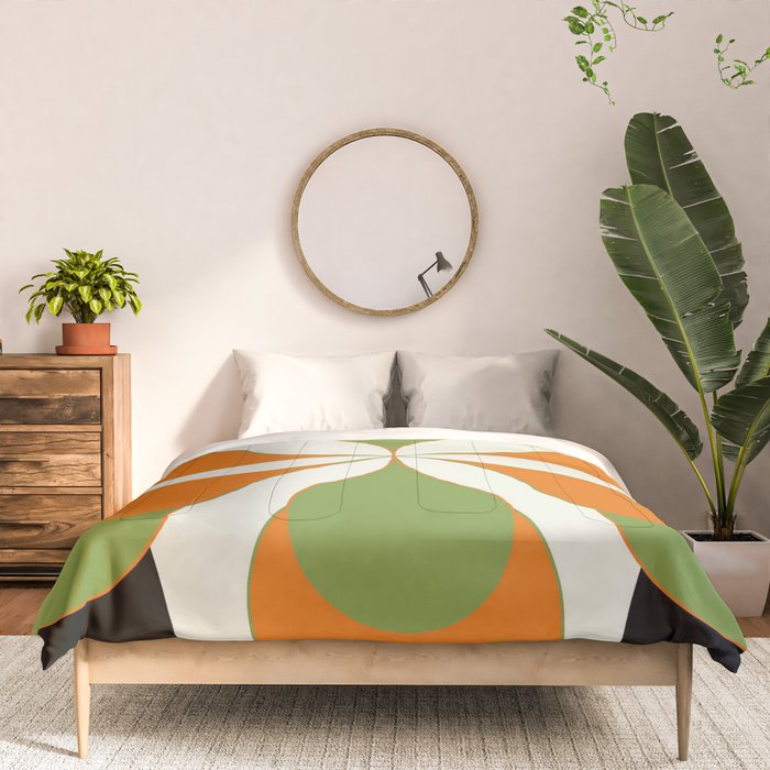 Mid-Century Modern Art 1.4 - Green & Orange Flower Comforter Gallery Image 3