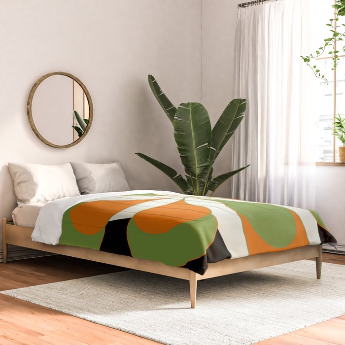 Mid-Century Modern Art 1.4 - Green & Orange Flower Comforter Gallery Image 2