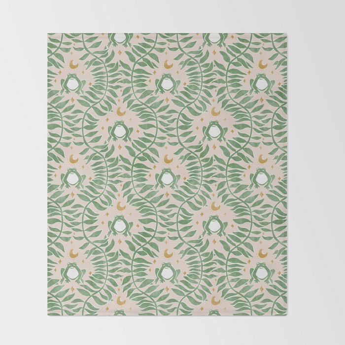 Froggie Ogee - green and blush Throw Blanket Gallery Image 2