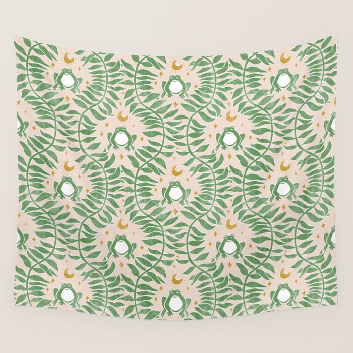 Froggie Ogee - green and blush Wall Tapestry Gallery Image 1
