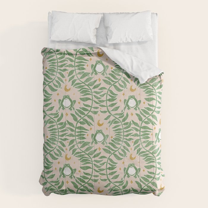 Froggie Ogee - green and blush Comforter Gallery Image 6