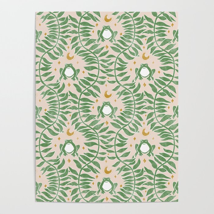 Froggie Ogee - green and blush Poster Gallery Image 4