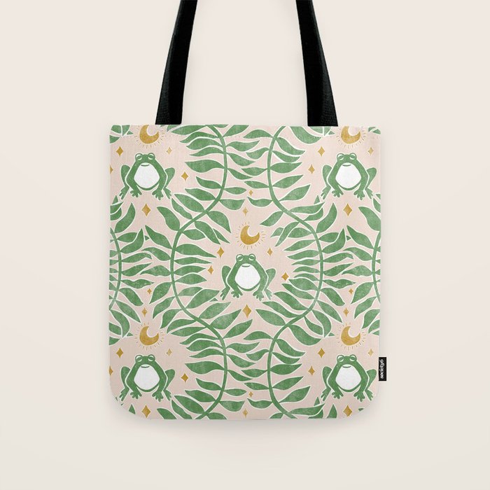 Froggie Ogee - green and blush Tote Bag Gallery Image 1