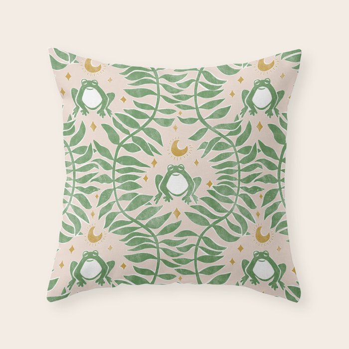 Froggie Ogee - green and blush Throw Pillow Gallery Image 6
