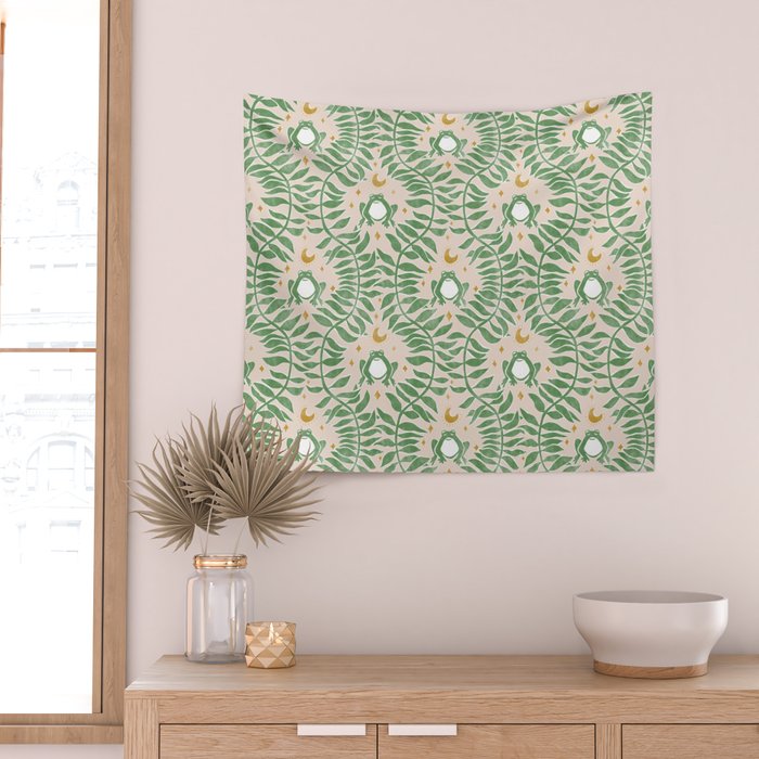 Froggie Ogee - green and blush Wall Tapestry Gallery Image 2