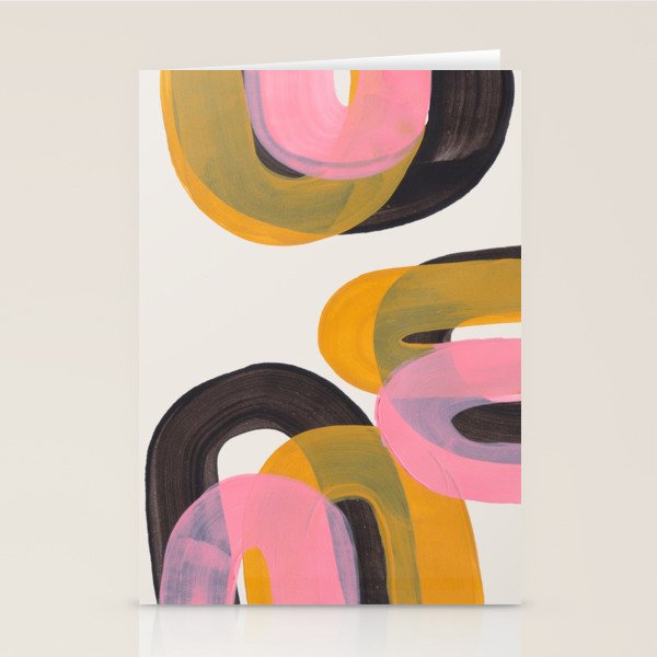 Hills Mid Century Modern Minimalist Fun Colorful Abstract Shapes Pink Yellow Black by Ejaaz Haniff Stationery Card Gallery Image 2