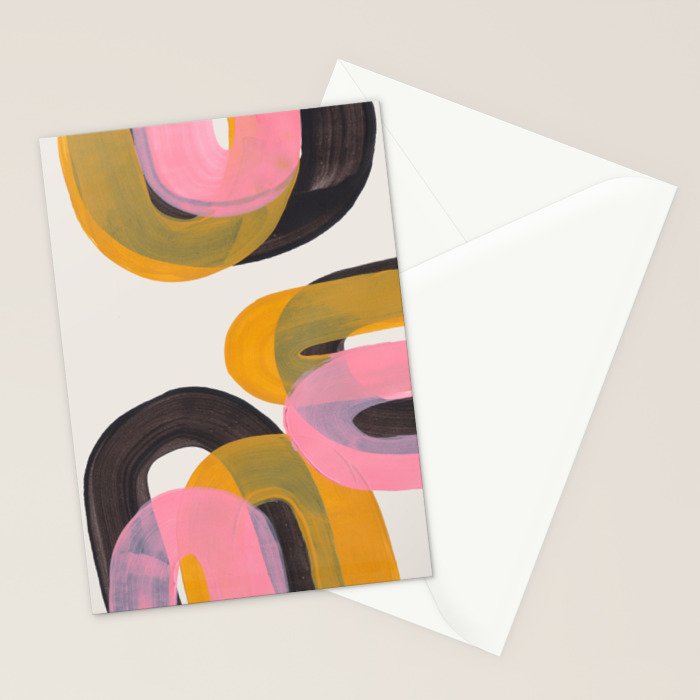 Hills Mid Century Modern Minimalist Fun Colorful Abstract Shapes Pink Yellow Black by Ejaaz Haniff Stationery Card Gallery Image 2