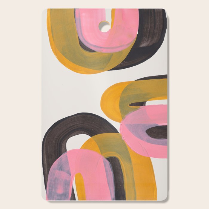 Hills Mid Century Modern Minimalist Fun Colorful Abstract Shapes Pink Yellow Black by Ejaaz Haniff Cutting Board Gallery Image 1