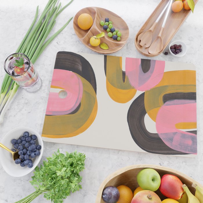 Hills Mid Century Modern Minimalist Fun Colorful Abstract Shapes Pink Yellow Black by Ejaaz Haniff Cutting Board Gallery Image 2