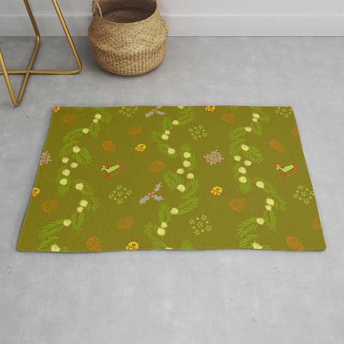 Whimsical Tiny Toys & Pine Branches in Green Rug Gallery Image 1
