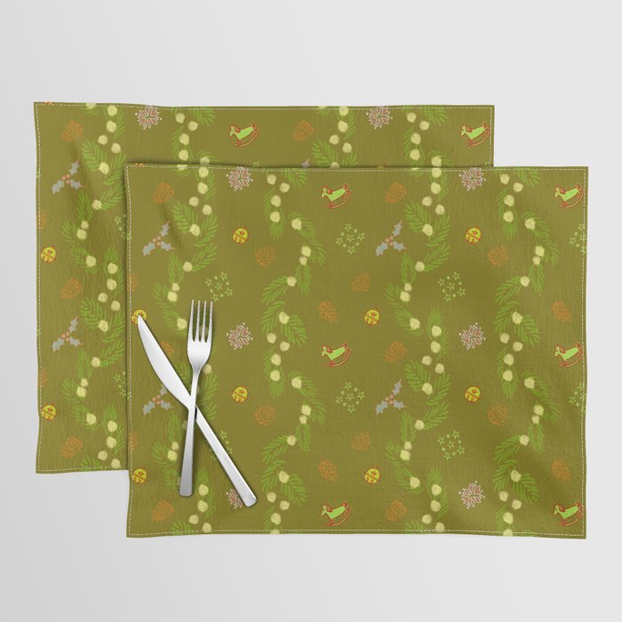 Whimsical Tiny Toys & Pine Branches in Green Placemat Gallery Image 1