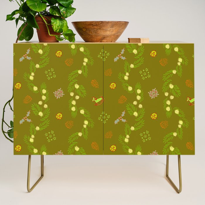 Whimsical Tiny Toys & Pine Branches in Green Credenza Gallery Image 1