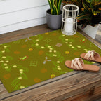 Whimsical Tiny Toys & Pine Branches in Green Outdoor Rug Gallery Image 2