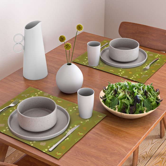 Whimsical Tiny Toys & Pine Branches in Green Placemat Gallery Image 2