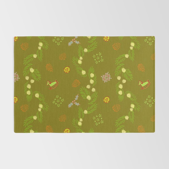 Whimsical Tiny Toys & Pine Branches in Green Rug Gallery Image 2