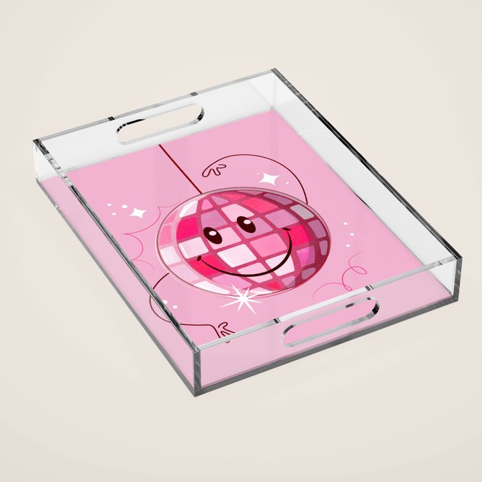 Smiley Pink Disco Ball Acrylic Tray Gallery Image 1