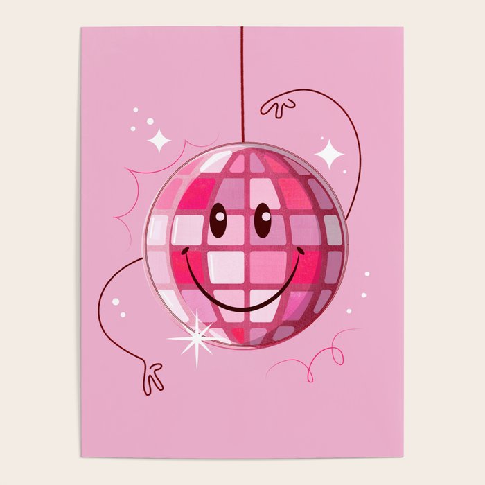 Smiley Pink Disco Ball Poster Gallery Image 4