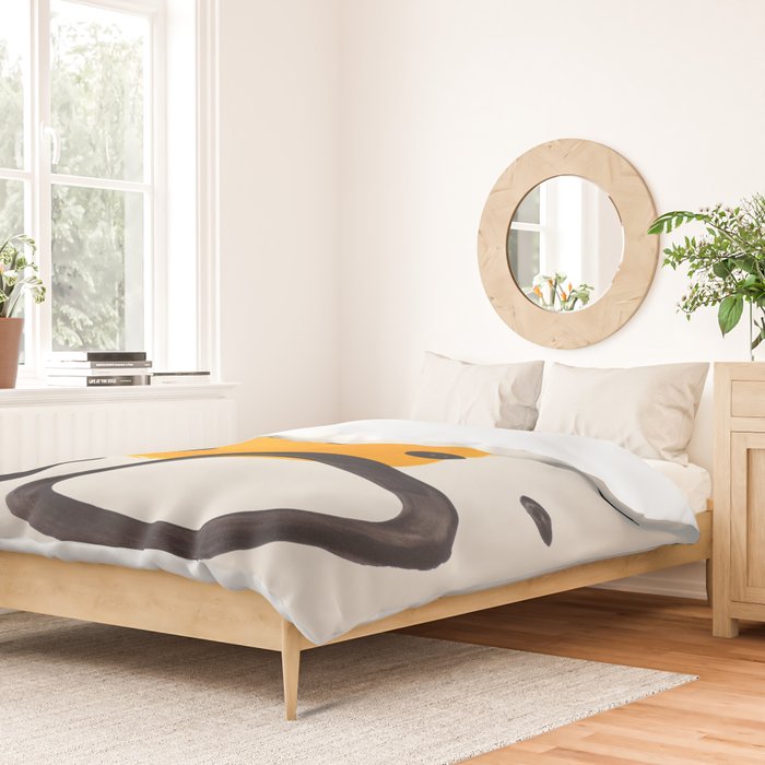 Unique Abstract Unique Mid century Modern Yellow Mustard Black Ring Dots Duvet Cover Gallery Image 2