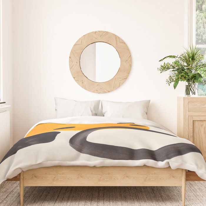 Unique Abstract Unique Mid century Modern Yellow Mustard Black Ring Dots Duvet Cover Gallery Image 3