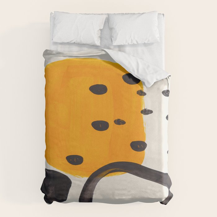 Unique Abstract Unique Mid century Modern Yellow Mustard Black Ring Dots Duvet Cover Gallery Image 6