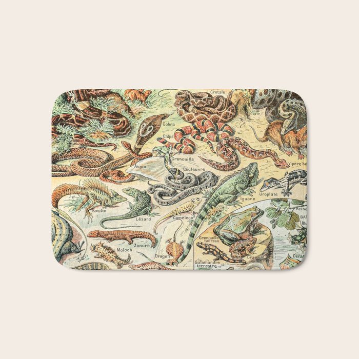 Reptiles II by Adolphe Millot // XL 19th Century Snakes Lizards Alligators Science Textbook Artwork Bath Mat Gallery Image 1