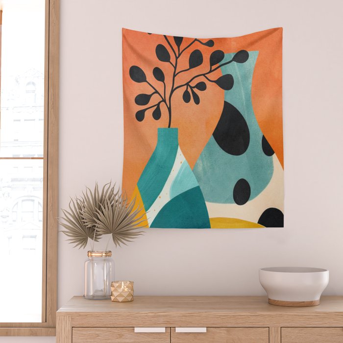 Modern Abstract Vases with Plant 2 Wall Tapestry Gallery Image 2