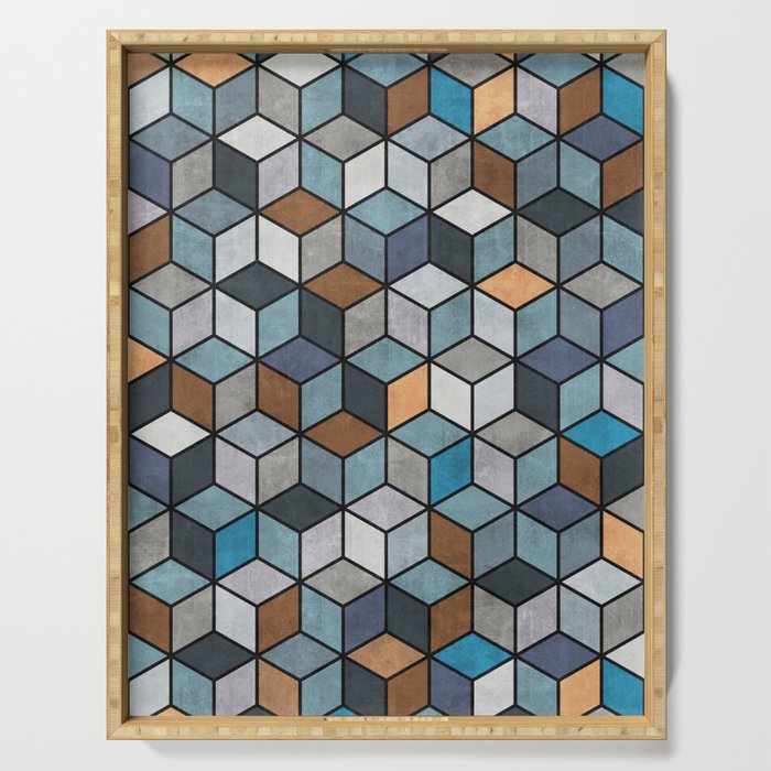 Colorful Concrete Cubes - Blue, Grey, Brown Serving Tray Gallery Image 1
