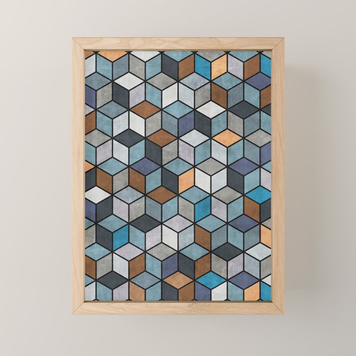 Colorful Concrete Cubes - Blue, Grey, Brown Mini Art Print Gallery Image 1