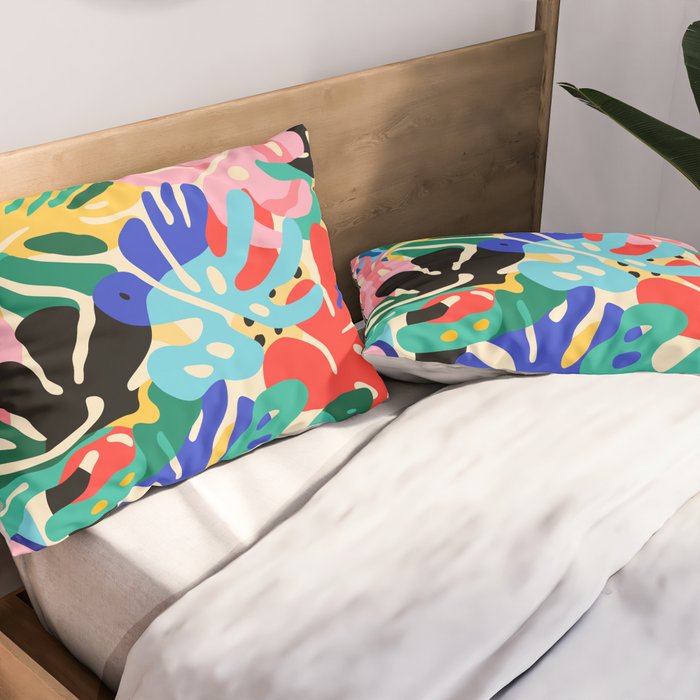 Colorful tropical plant leaves art pattern Pillow Sham Gallery Image 2
