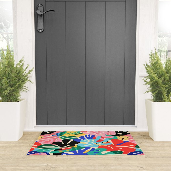 Colorful tropical plant leaves art pattern Welcome Mat Gallery Image 3