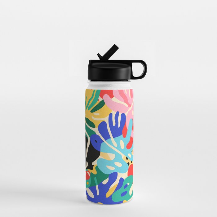 Colorful tropical plant leaves art pattern Water Bottle Gallery Image 1