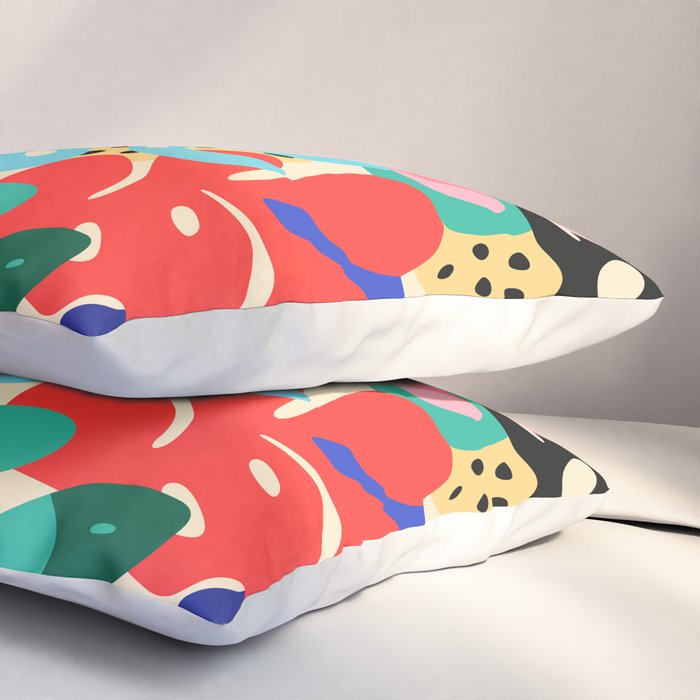 Colorful tropical plant leaves art pattern Pillow Sham Gallery Image 3