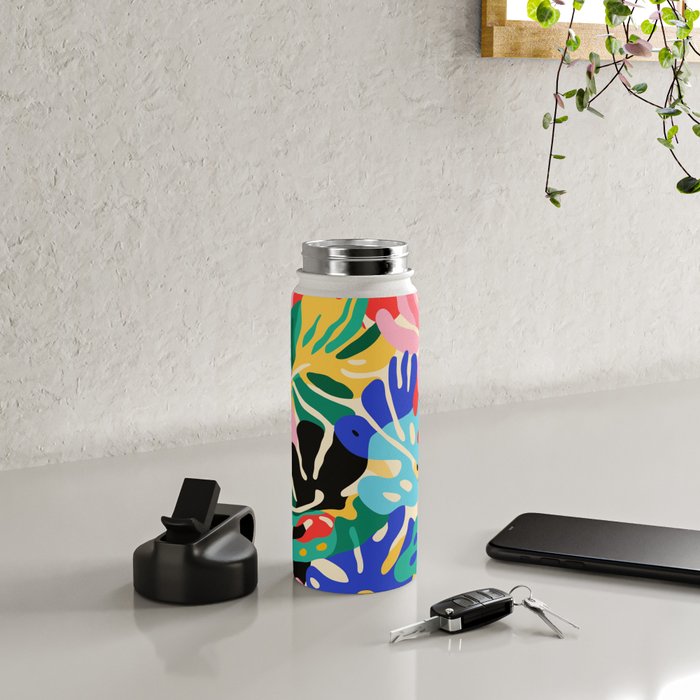 Colorful tropical plant leaves art pattern Water Bottle Gallery Image 4
