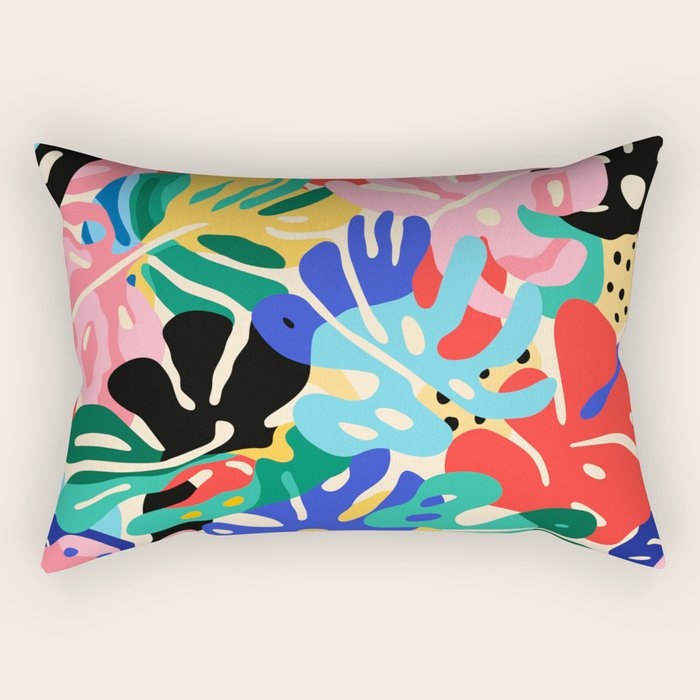 Colorful tropical plant leaves art pattern Rectangular Pillow Gallery Image 1