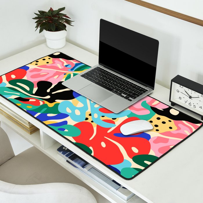 Colorful tropical plant leaves art pattern Desk Mat Gallery Image 2