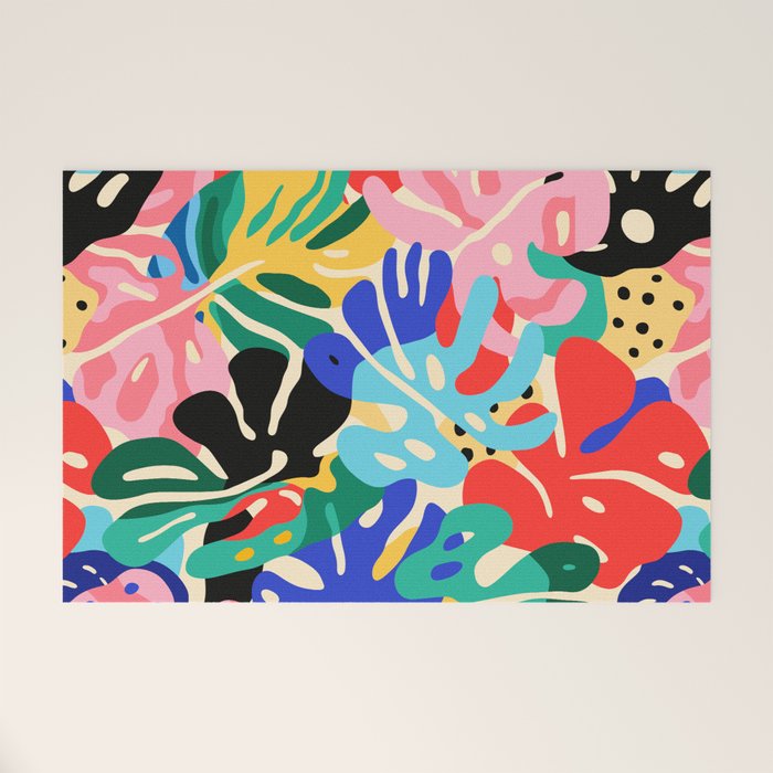 Colorful tropical plant leaves art pattern Welcome Mat Gallery Image 1
