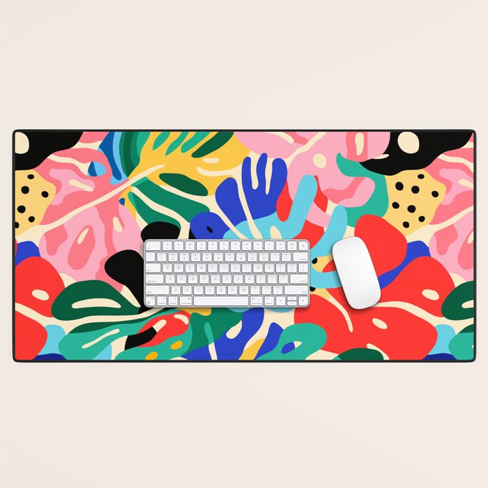 Colorful tropical plant leaves art pattern Desk Mat Gallery Image 1