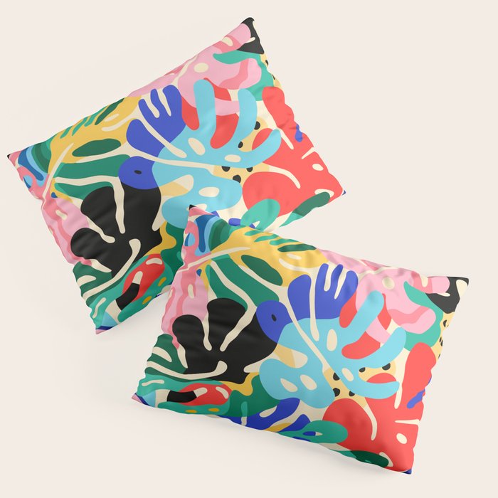 Colorful tropical plant leaves art pattern Pillow Sham Gallery Image 3