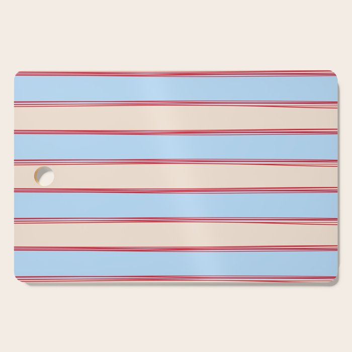 Lined Stripes Pattern in Cottage Light Blue, Red, and Cream Beige Cutting Board Gallery Image 1