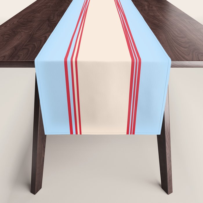 Lined Stripes Pattern in Cottage Light Blue, Red, and Cream Beige Table Runner Gallery Image 1