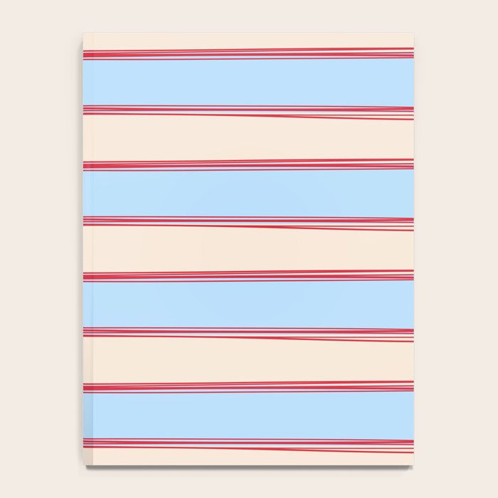 Lined Stripes Pattern in Cottage Light Blue, Red, and Cream Beige Notebook Gallery Image 4