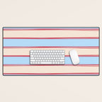 Lined Stripes Pattern in Cottage Light Blue, Red, and Cream Beige Desk Mat Gallery Image 1