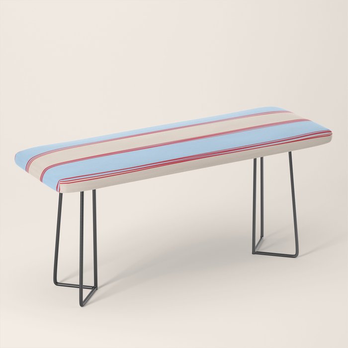 Lined Stripes Pattern in Cottage Light Blue, Red, and Cream Beige Bench Gallery Image 1
