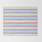 Lined Stripes Pattern in Cottage Light Blue, Red, and Cream Beige Throw Blanket Gallery Image 2