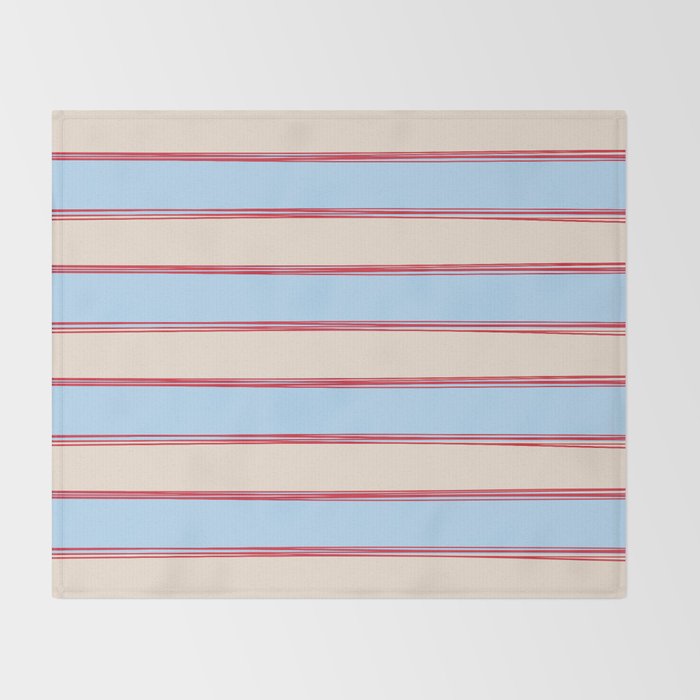 Lined Stripes Pattern in Cottage Light Blue, Red, and Cream Beige Throw Blanket Gallery Image 2