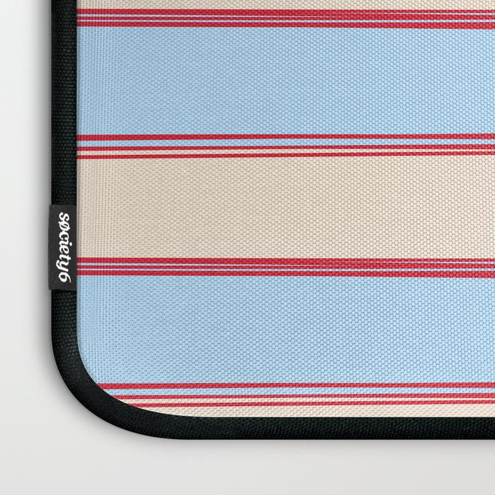 Lined Stripes Pattern in Cottage Light Blue, Red, and Cream Beige Laptop Sleeve Gallery Image 3