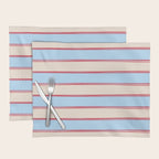 Lined Stripes Pattern in Cottage Light Blue, Red, and Cream Beige Placemat Gallery Image 1