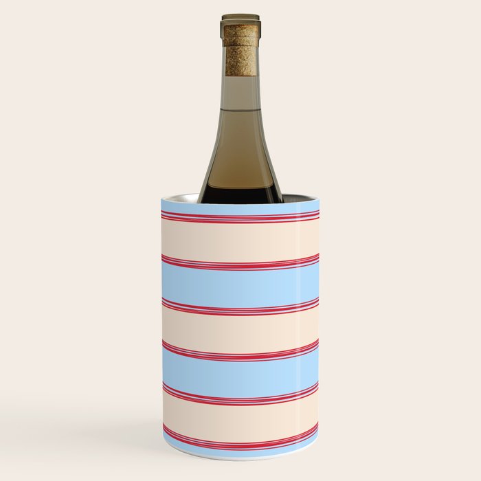Lined Stripes Pattern in Cottage Light Blue, Red, and Cream Beige Wine Chiller Gallery Image 1