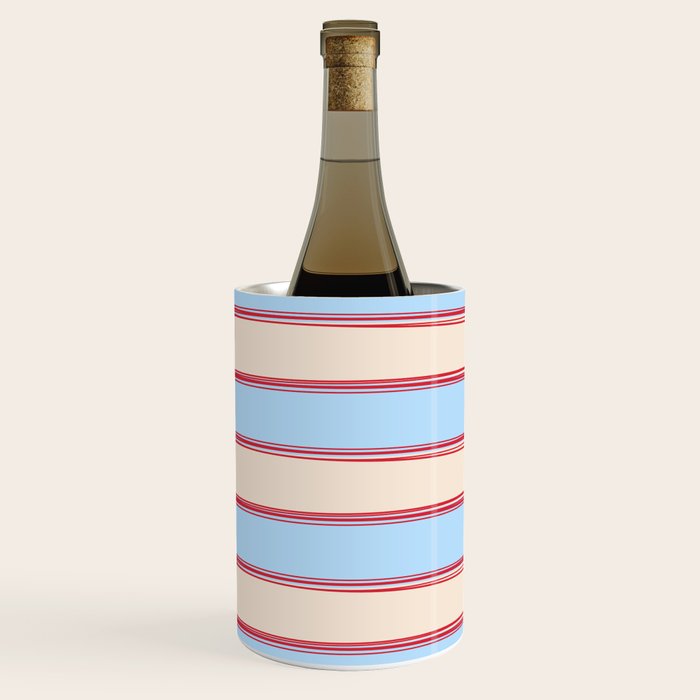 Lined Stripes Pattern in Cottage Light Blue, Red, and Cream Beige Wine Chiller Gallery Image 3