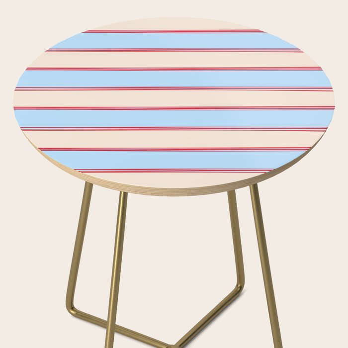 Lined Stripes Pattern in Cottage Light Blue, Red, and Cream Beige Side Table Gallery Image 2